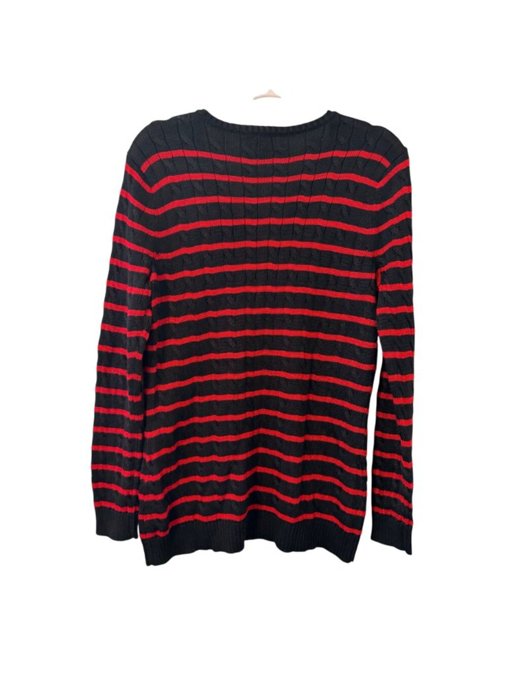 Lauren Ralph Lauren Black & Red Striped V-Neck Sweater XL Cotton Viscose Blend - Picture 11 of 12